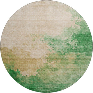HomeRoots 8' Washable Round Rug in Peach, Emerald & Beige - UV Protected, Stain Resistant, Family-Friendly Design 686165