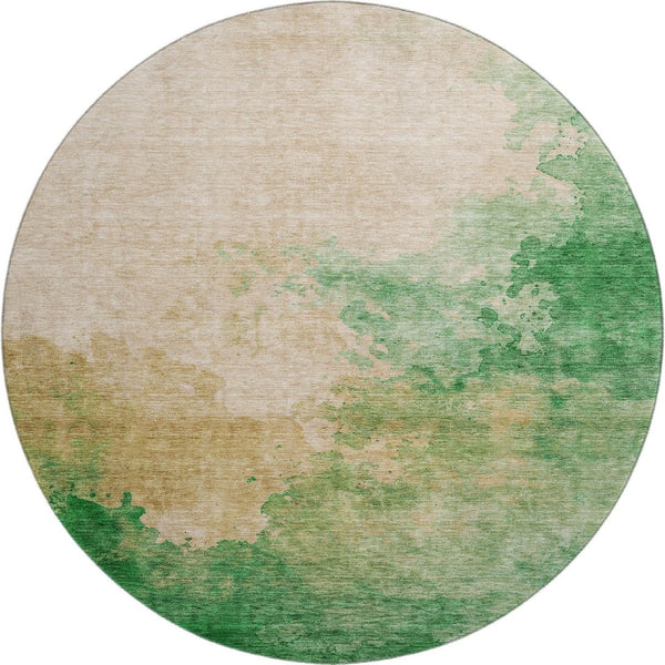 HomeRoots 8' Washable Round Rug in Peach, Emerald & Beige - UV Protected, Stain Resistant, Family-Friendly Design 686165