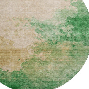 HomeRoots 8' Washable Round Rug in Peach, Emerald & Beige - UV Protected, Stain Resistant, Family-Friendly Design 686165