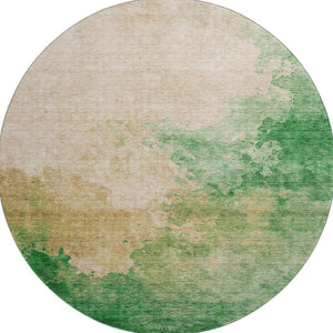 HomeRoots 8' Washable Round Rug in Peach, Emerald & Beige - UV Protected, Stain Resistant, Family-Friendly Design 686165