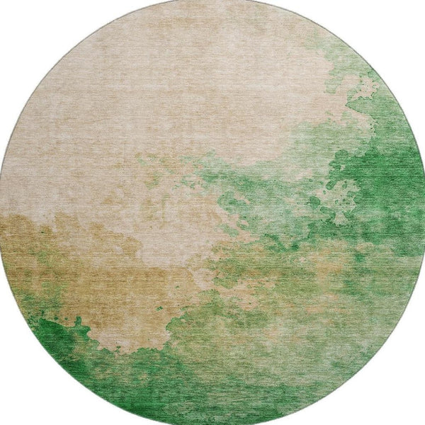 HomeRoots 8' Washable Round Rug in Peach, Emerald & Beige - UV Protected, Stain Resistant, Family-Friendly Design 686165