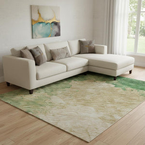 HomeRoots 8' X 10' Washable Area Rug in Peach, Emerald & Beige - Stain Resistant, UV Protected, Modern Design 686166