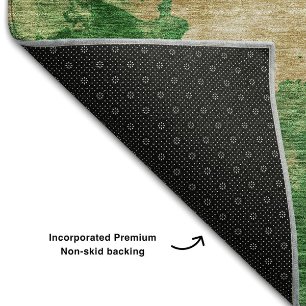 HomeRoots 10' x 14' Peach, Emerald & Beige Abstract Area Rug - Washable, UV-Protected, Ideal for High-Traffic Spaces 686168