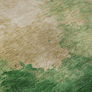 HomeRoots 10' x 14' Peach, Emerald & Beige Abstract Area Rug - Washable, UV-Protected, Ideal for High-Traffic Spaces 686168