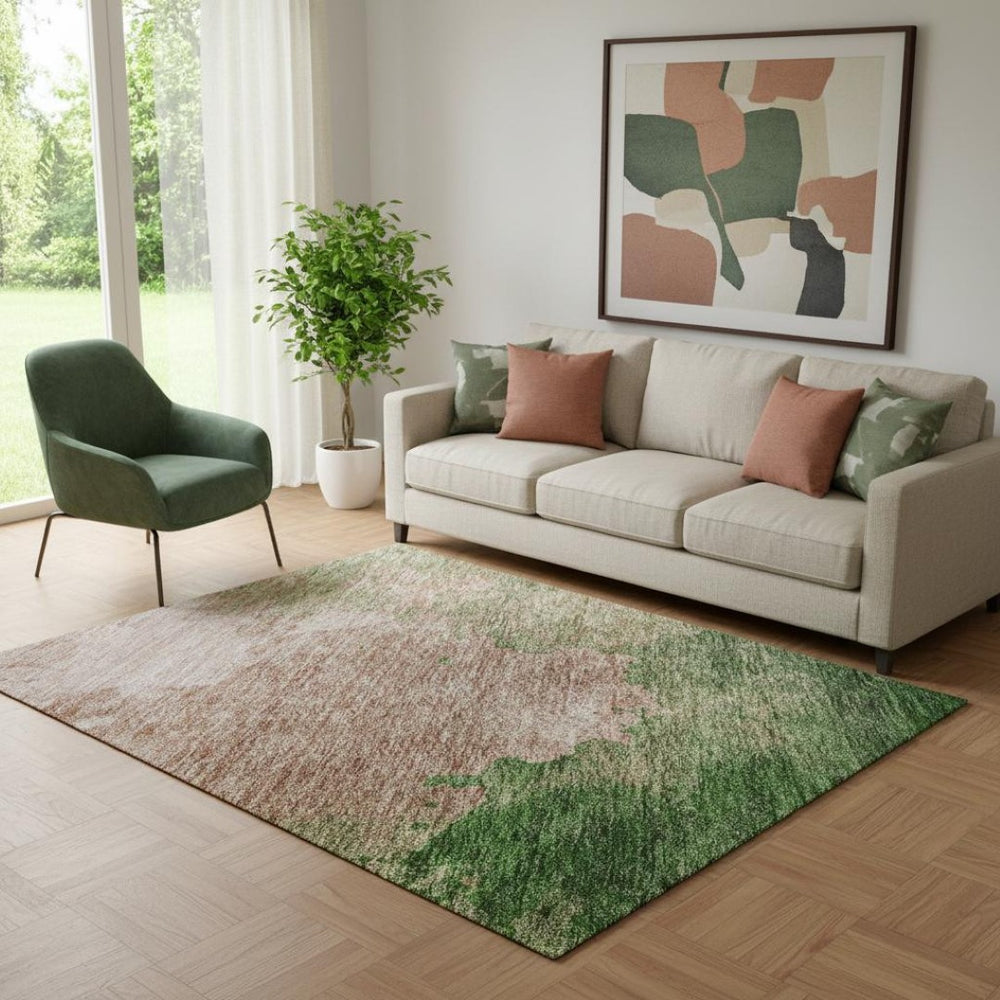 HomeRoots 5' X 8' Pink and Emerald Abstract Washable Area Rug - Durable, Stain-Resistant, UV Protected Design! 686170