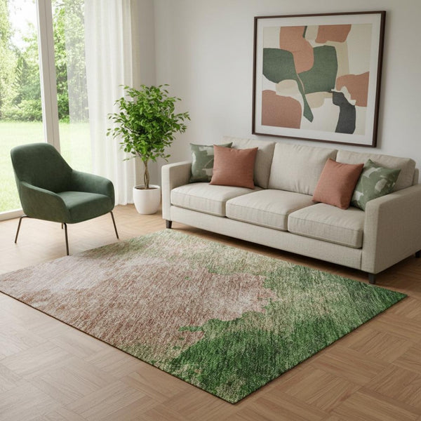 HomeRoots 5' X 8' Pink and Emerald Abstract Washable Area Rug - Durable, Stain-Resistant, UV Protected Design! 686170