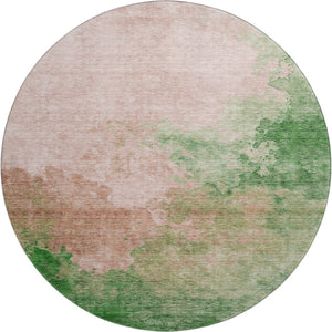 HomeRoots 8' Pink And Emerald Abstract Round Rug – Washable, UV Protected, Perfect for Playrooms & Living Spaces 686171