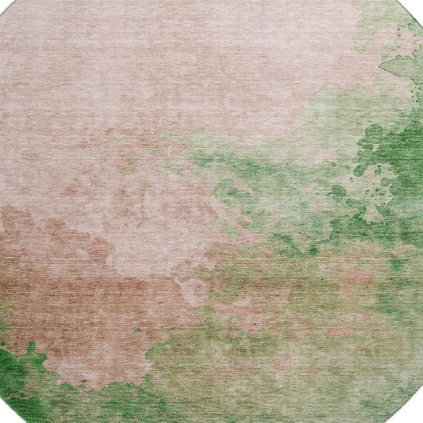 HomeRoots 8' Pink And Emerald Abstract Round Rug – Washable, UV Protected, Perfect for Playrooms & Living Spaces 686171