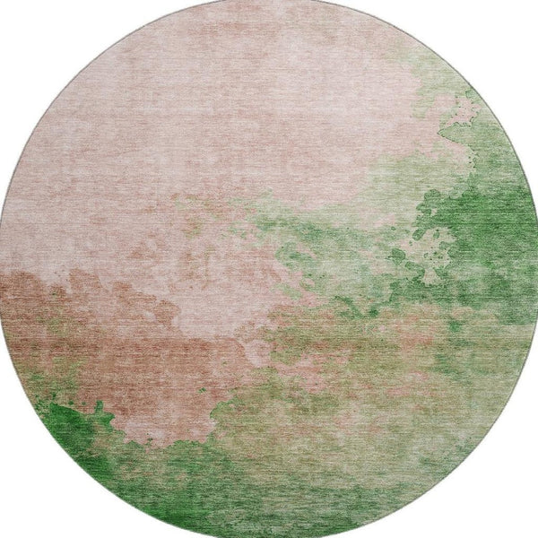 HomeRoots 8' Pink And Emerald Abstract Round Rug – Washable, UV Protected, Perfect for Playrooms & Living Spaces 686171