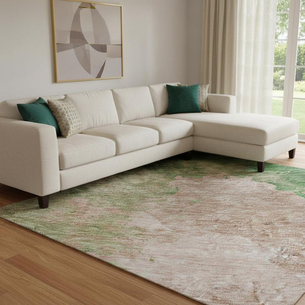 HomeRoots 8' X 10' Vibrant Pink and Emerald Abstract Washable Area Rug with UV Protection for Modern Homes 686172