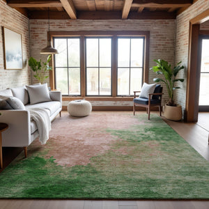 HomeRoots 8' X 10' Vibrant Pink and Emerald Abstract Washable Area Rug with UV Protection for Modern Homes 686172