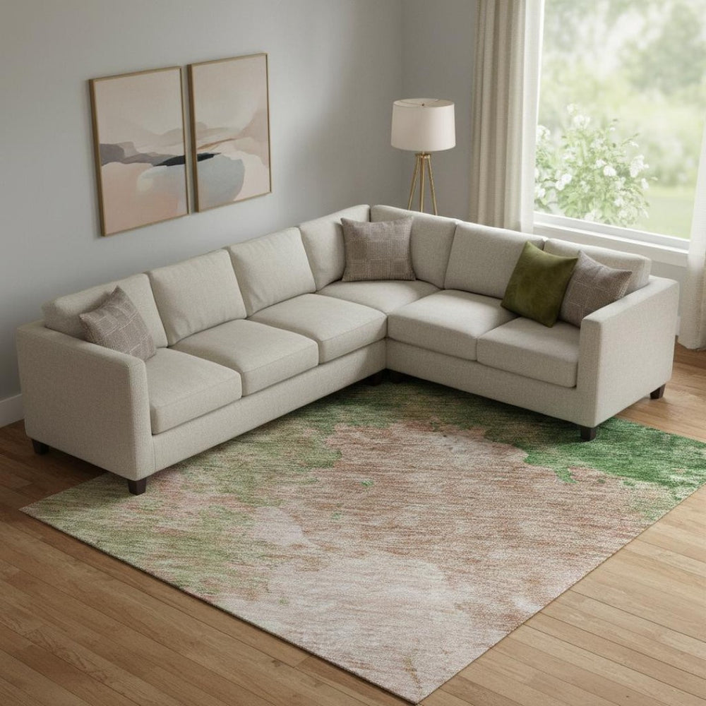 HomeRoots 9' Pink and Emerald Abstract Washable Area Rug - UV Protected, Stain Resistant, Perfect for Busy Homes 686173