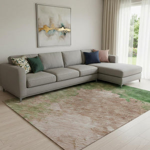 HomeRoots 10' Pink & Emerald Abstract Washable Area Rug – Stylish, Durable, UV-Protected for Vibrant Spaces! 686174