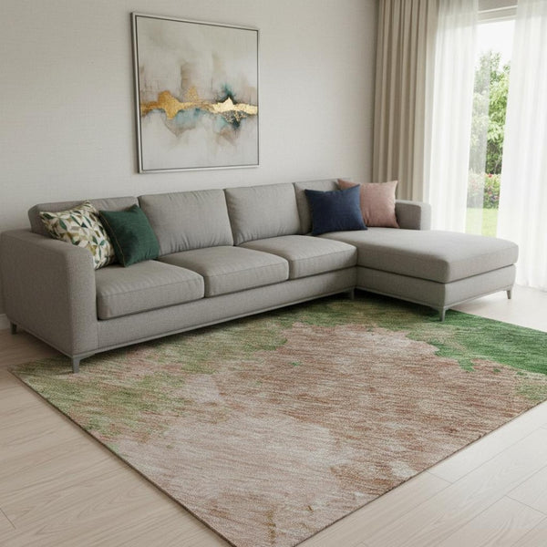 HomeRoots 10' Pink & Emerald Abstract Washable Area Rug – Stylish, Durable, UV-Protected for Vibrant Spaces! 686174