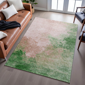 HomeRoots 10' Pink & Emerald Abstract Washable Area Rug – Stylish, Durable, UV-Protected for Vibrant Spaces! 686174