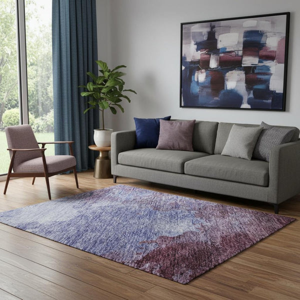 HomeRoots 5' X 8' Purple and Lavender Abstract Washable Area Rug - Durable, Stain Resistant, UV Protected Design 686176