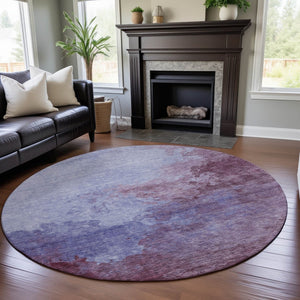 HomeRoots 8' Stunning Purple & Lavender Abstract Washable Round Rug with UV Protection for Modern Spaces 686177