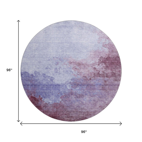 HomeRoots 8' Stunning Purple & Lavender Abstract Washable Round Rug with UV Protection for Modern Spaces 686177