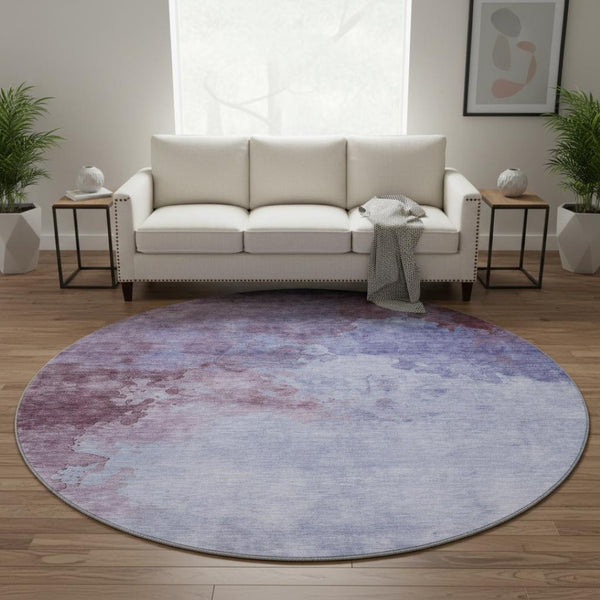 HomeRoots 8' Stunning Purple & Lavender Abstract Washable Round Rug with UV Protection for Modern Spaces 686177