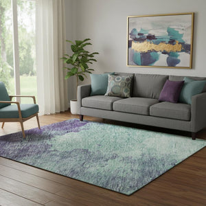 HomeRoots 5' Aqua and Purple Abstract Washable Area Rug - UV Protected, Stain Resistant, Perfect for High Traffic Spaces 686182