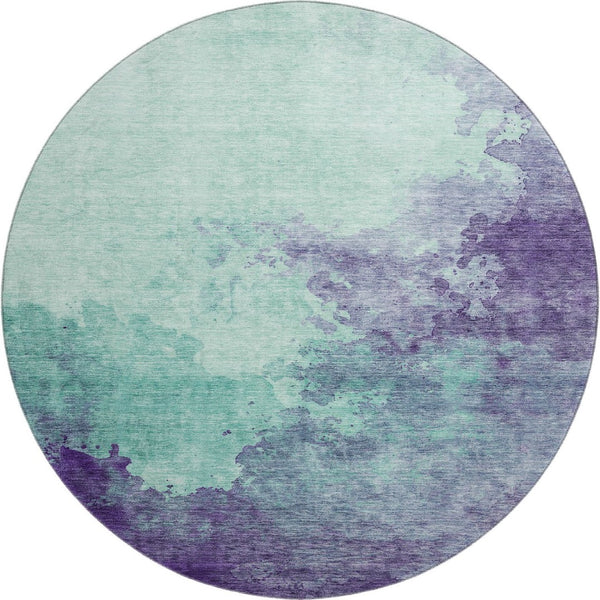 HomeRoots 8' Aqua & Purple Abstract Washable Round Rug - UV Protected, Stain Resistant, Family-Friendly Decor 686183