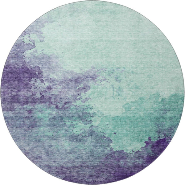 HomeRoots 8' Aqua & Purple Abstract Washable Round Rug - UV Protected, Stain Resistant, Family-Friendly Decor 686183