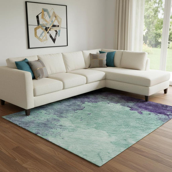 HomeRoots 8' X 10' Aqua and Purple Abstract Area Rug - Washable, UV Protected, Stylish for Family Spaces! 686184