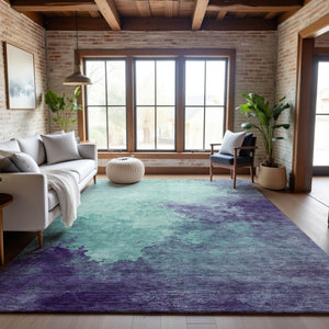 HomeRoots 10' Aqua & Purple Abstract Washable Area Rug - Durable, UV-Protected for Homes with Kids & Pets 686186