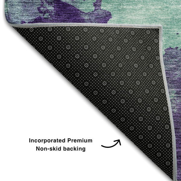 HomeRoots 10' Aqua & Purple Abstract Washable Area Rug - Durable, UV-Protected for Homes with Kids & Pets 686186