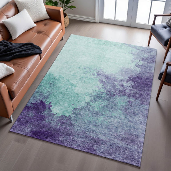 HomeRoots 10' Aqua & Purple Abstract Washable Area Rug - Durable, UV-Protected for Homes with Kids & Pets 686186