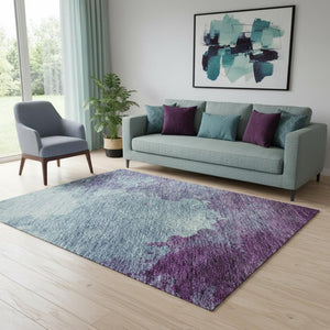 HomeRoots 5' X 8' Sky Blue & Purple Abstract Washable Area Rug with UV Protection – Stylish, Durable, and Versatile! 686188