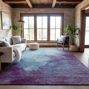 HomeRoots 5' X 8' Sky Blue & Purple Abstract Washable Area Rug with UV Protection – Stylish, Durable, and Versatile! 686188