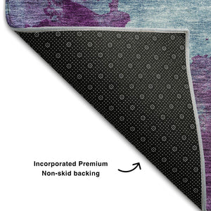 HomeRoots 5' X 8' Sky Blue & Purple Abstract Washable Area Rug with UV Protection – Stylish, Durable, and Versatile! 686188