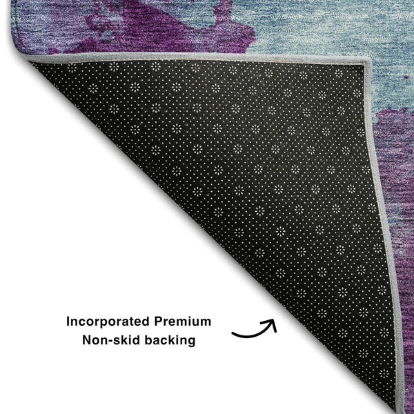 HomeRoots 5' X 8' Sky Blue & Purple Abstract Washable Area Rug with UV Protection – Stylish, Durable, and Versatile! 686188