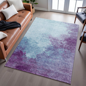 HomeRoots 5' X 8' Sky Blue & Purple Abstract Washable Area Rug with UV Protection – Stylish, Durable, and Versatile! 686188