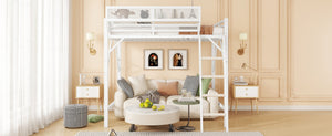 English Elm Queen Metal High Loft Bed with Storage Shelf and Ladder for Teens Small Spaces W2580P351278