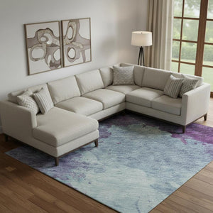 HomeRoots 9' X 12' Sky Blue & Purple Abstract Area Rug - Stylish, Washable, Durable with UV Protection! 686191