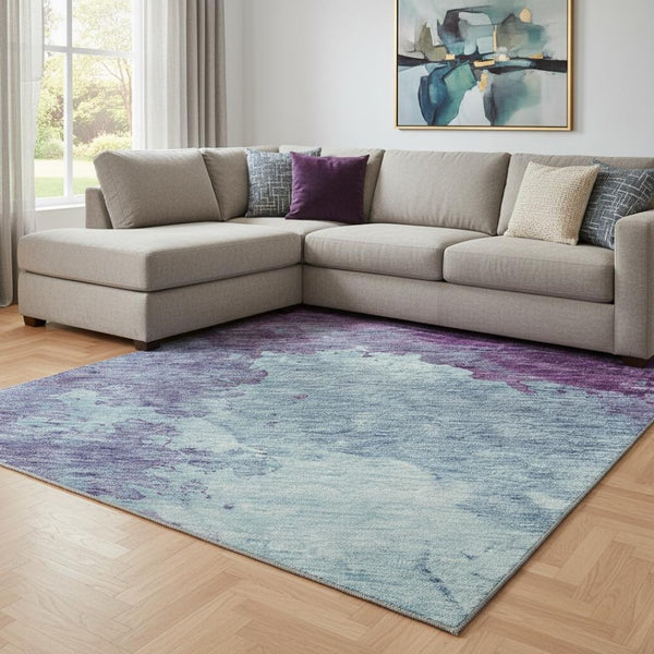 HomeRoots 10' X 14' Sky Blue & Purple Abstract Area Rug - Durable, Washable, UV-Protected for Modern Spaces 686192