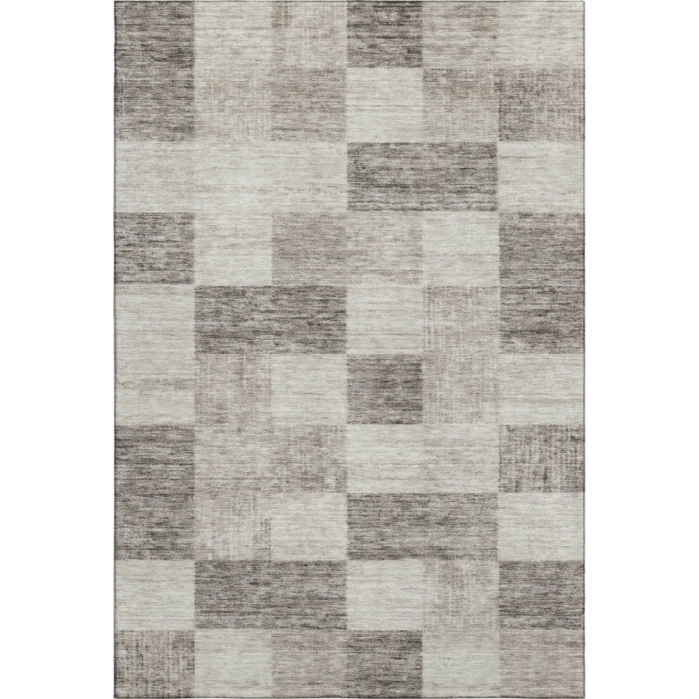 HomeRoots 5' X 8' Beige And Taupe Geometric Area Rug – Washable, Stain Resistant, UV Protected for Easy Care 686194