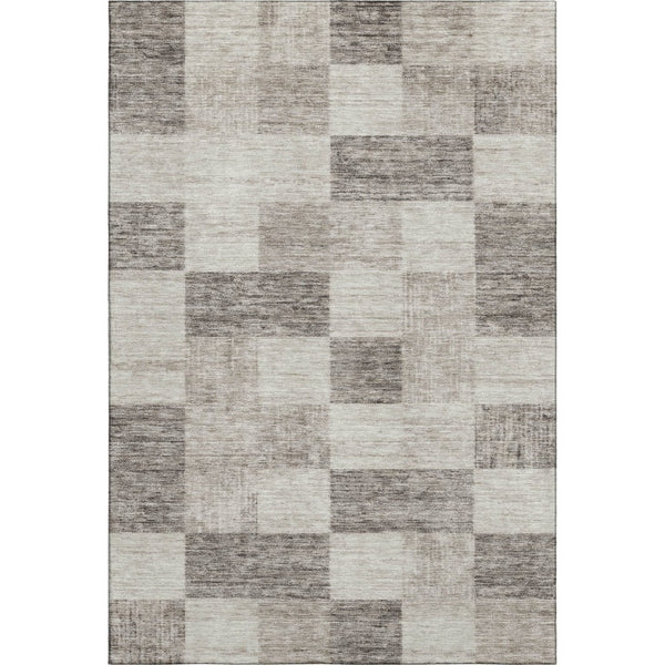 HomeRoots 5' X 8' Beige And Taupe Geometric Area Rug – Washable, Stain Resistant, UV Protected for Easy Care 686194