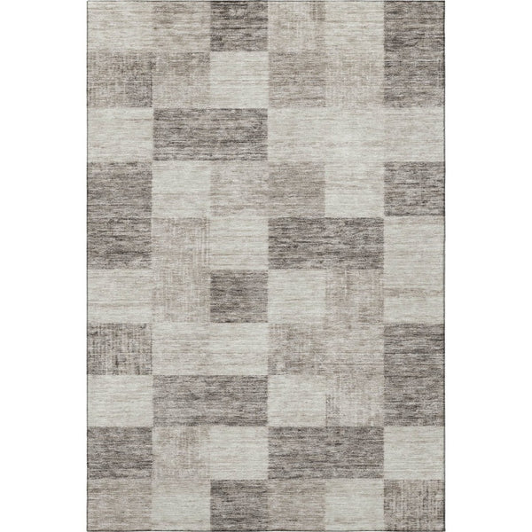 HomeRoots 5' X 8' Beige And Taupe Geometric Area Rug – Washable, Stain Resistant, UV Protected for Easy Care 686194
