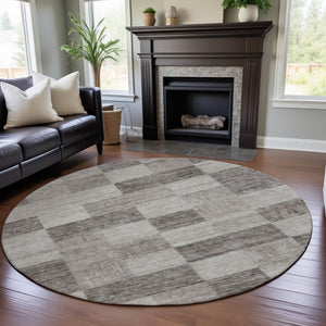 HomeRoots 8' Washable Beige and Taupe Round Rug with UV Protection - Stylish Geometric Design for All Spaces 686195
