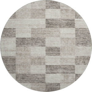 HomeRoots 8' Washable Beige and Taupe Round Rug with UV Protection - Stylish Geometric Design for All Spaces 686195