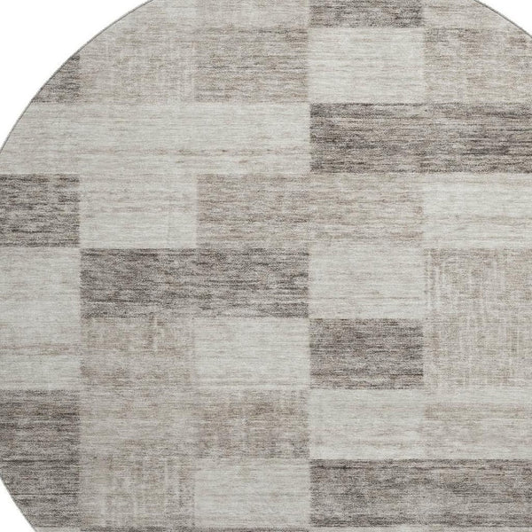 HomeRoots 8' Washable Beige and Taupe Round Rug with UV Protection - Stylish Geometric Design for All Spaces 686195