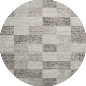 HomeRoots 8' Washable Beige and Taupe Round Rug with UV Protection - Stylish Geometric Design for All Spaces 686195
