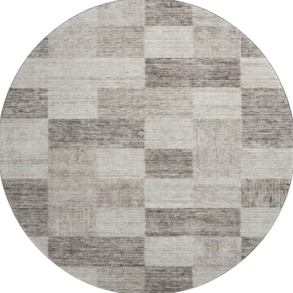 HomeRoots 8' Washable Beige and Taupe Round Rug with UV Protection - Stylish Geometric Design for All Spaces 686195