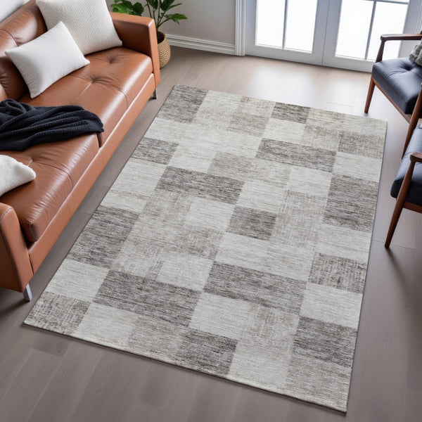 HomeRoots 10' X 14' Beige and Taupe Geometric Area Rug - Washable, Stain Resistant, UV Protected for Homes 686198
