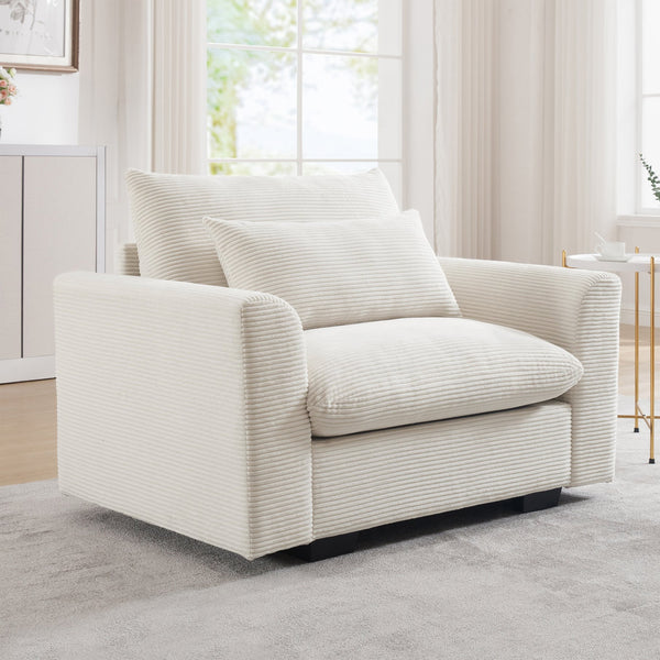 English Elm Beige Corduroy Deep Seat Accent Chair - Plush Comfort With Lumbar Support For Living Rooms & Offices W714S00635