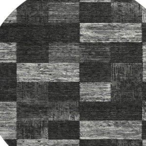 HomeRoots 8' Modern Black Gray Silver Geometric Round Rug - Washable, UV Protected, Durable for High Traffic Areas 686201