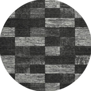 HomeRoots 8' Modern Black Gray Silver Geometric Round Rug - Washable, UV Protected, Durable for High Traffic Areas 686201